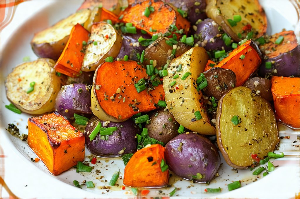 Plan With Roasted Root Veggies and Mild Seasonings